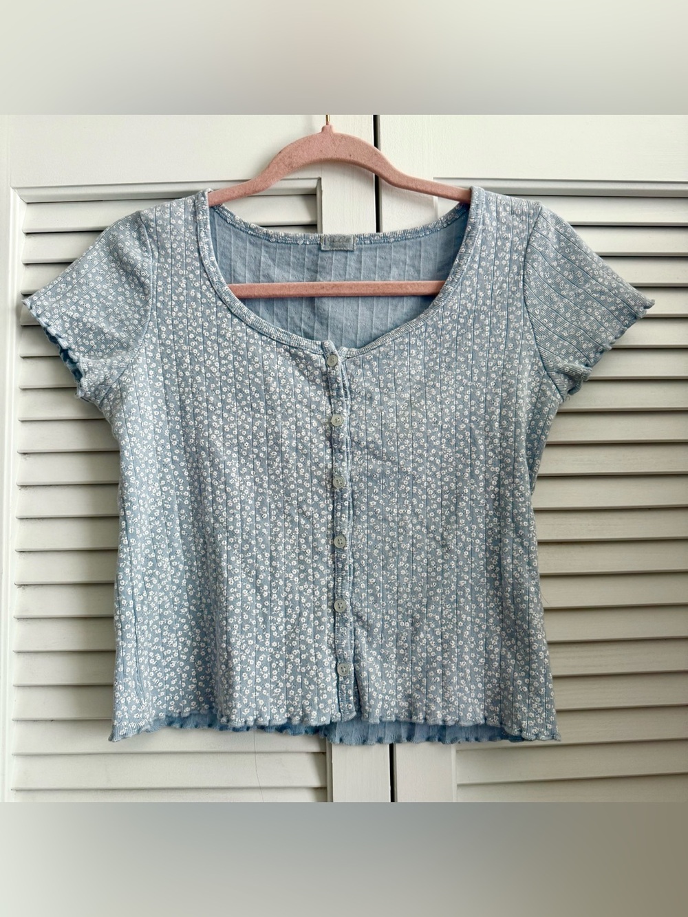 Brandy Melville Light Blue Floral Button-Front Top